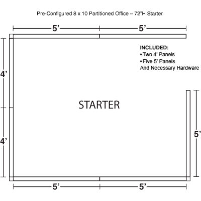 Interion® Cubile de bureau préconfiguré, 8'L x 10'P x 72 » H, Kit de démarrage, bleu