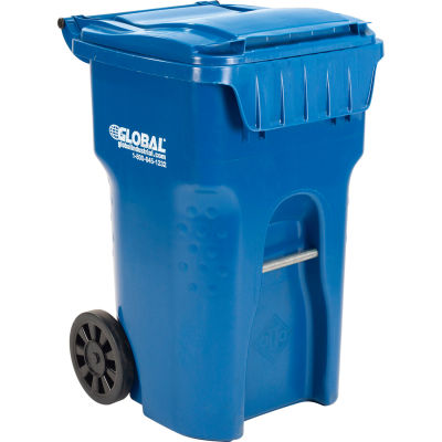 Global Industrial Mobile Trash Container, 65 Gallon Blue