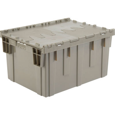 Global Industrial Plastic Storage Container - Attached Lid DC2820-15 28-1/8x20-3/4x15-5/8 Gray
