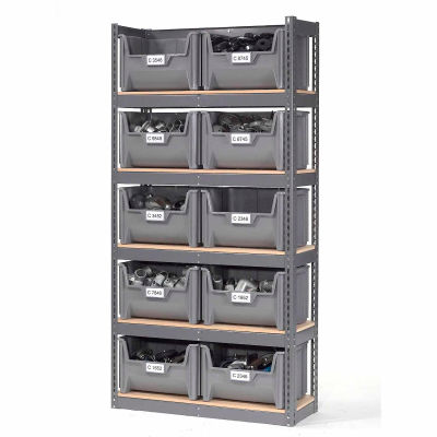 Rayonnage global industriel™ Steel Boltless Wood Deck - 10 Plastique Hopper Bins Gray, 42x15x84