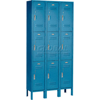 Casier 3 portes à 9 niveaux de la Paramount® industrielle mondiale, 36 po L x 15 po P x 78™ po H, bleu, non assemblé