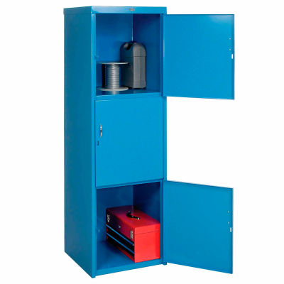 Global Industrial 3-Tier 3 Door, Heavy Duty Locker, 24"W x 24"D x 74"H, Blue, All-Welded