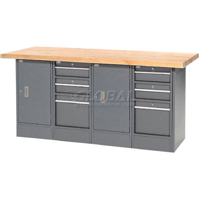 Global Industrial Workbench w/ Maple Square Edge Top, 6 Drawers & 2 Cabinets, 72"Wx30"D, Gray