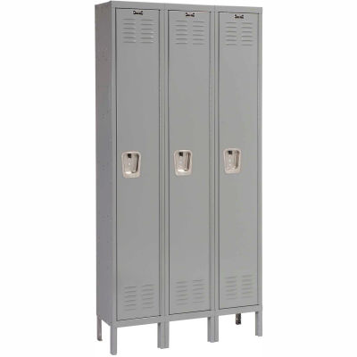Hallowell® 1-Tier 3 Door Premium Locker, 54"L x 21"P x 78"H, Gris foncé, Assemblé