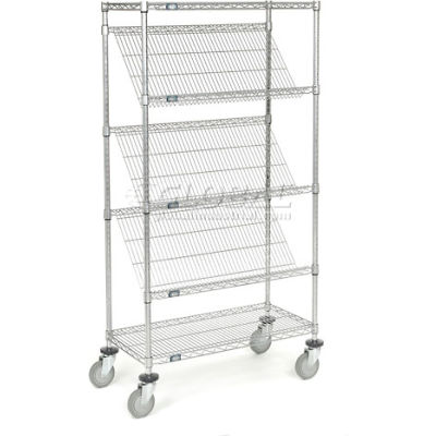 Global Industrial Easy Access Slant Shelf Chrome Wire Truck 36"L x 18"W x 63"H