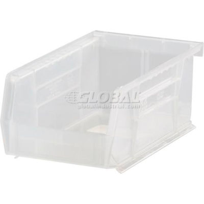 Global Industrial™ – Bac en plastique à empiler et à accrocher, 4-1/8 po de largeur x 7-3/8 po de profondeur x 3 po de hauteur, transparent - Qté par paquet : 24