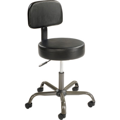 Interion® Antimicrobial Vinyl Medical Stool with Backrest, Noir