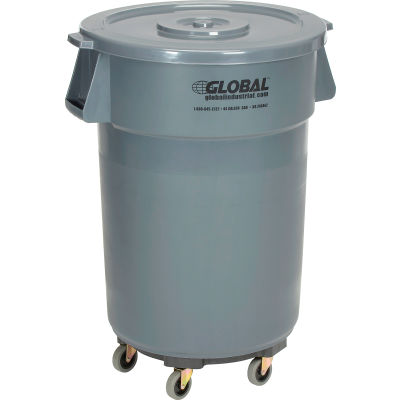 Global Industrial™ Plastic Trash Can avec Couvercle & Dolly - 44 Gallons Gris