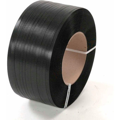 Global Industrial 8" x 8" Core Polypropylene Strapping, 9000'L x 1/2"W x 0.018" Thick, Black