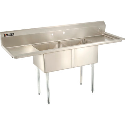Aero Manufacturing Company® AF2-2424-24LR Two Bowl SS Sink, Right and Left Side Drainboard