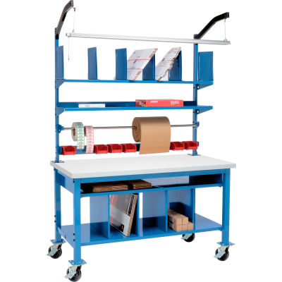Global Industrial™ Complete Mobile Packing Workbench, Laminate Square Edge, 72"W x 36"D