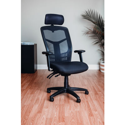 Interion® Mesh Office Chair with Headrest, High Back & Adjustable Arms, Fabric, Black
