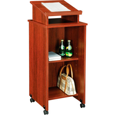 Interion® Mobile Podium / Lectern in Mahogany Finish