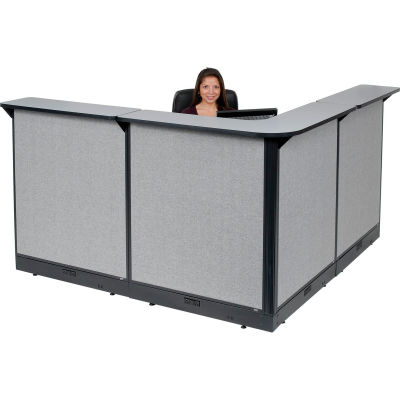 Interion® Station de réception électrique en forme de L, 80"W x 80"D x 46"H, Gray Counter, Gray Panel