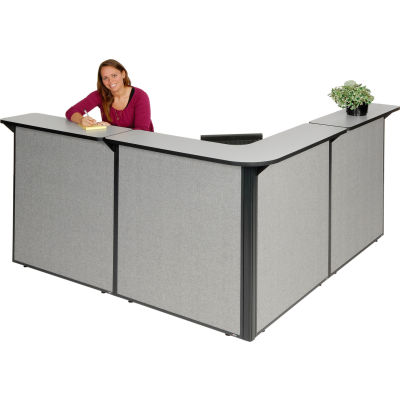Interion® Station de réception en forme de L, 80"W x 80"D x 44"H, Gray Counter, Gray Panel