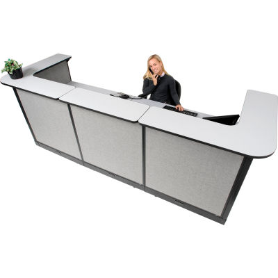 Interion® U-Shaped Electric Reception Station, 124"W x 44"D x 46"H, Gray Counter, Gray Panel