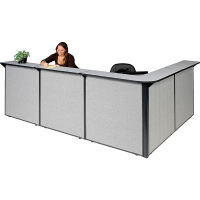 Interion® Station de réception en forme de L, 116"W x 80"D x 44"H, Gray Counter, Gray Panel