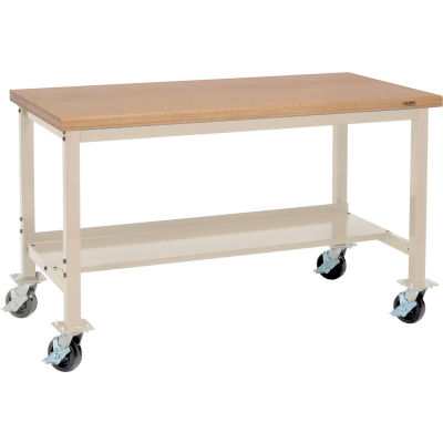 Global Industrial™ Mobile Workbench, 48 x 30 », Pied tubulaire carré, Shop Top Safety Edge, Tan
