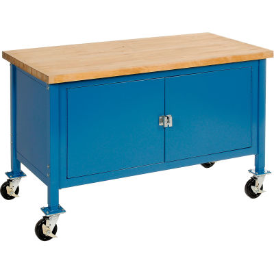 Global Industrial™ Atelier d’armoire mobile - Bord carré érable, 60"W x 30"D, bleu