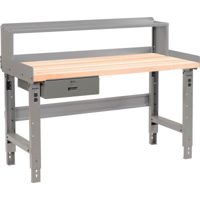 Global Industrial™ Workbench w/ Maple Square Edge Top, Drawer & Riser, 60"W x 36"D, Gray
