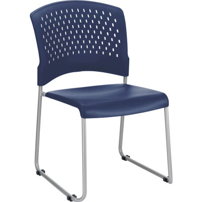 Interion® Stacking Chair With Mid Back, Plastic, Blue - Pkg Qty 4