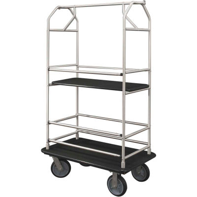 Glaro Bellman Condo Cart 40x25 Satin Aluminim Black Carpet, 4 Rubber Wheels