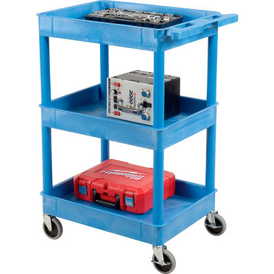 Luxor® BUSTC111BU Blue 3 Shelf Tray Shelf Plastic Cart 24 x 18
