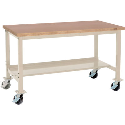 Global Industrial™ Mobile Workbench, 48 x 30 », Pied tubulaire carré, Shop Top Square Edge, Tan