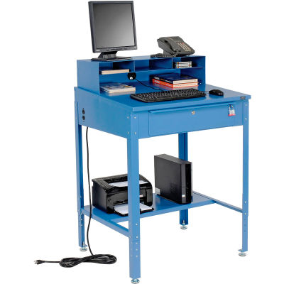 Global Industrial Shop Desk - Pigeonhole Riser 34-1/2"W x 30"D x 38"H Sloped Surface - Blue