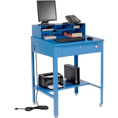 Global Industrial™ Sloped Shop Desk w/ Pigeonhole Riser, 34-1/2"W x 30"D, Blue