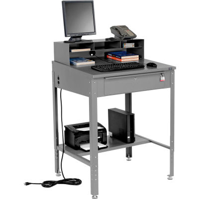 Global Industrial Sloped Shop Desk w/ Pigeonhole Riser, 34-1/2"W x 30"D, Gray
