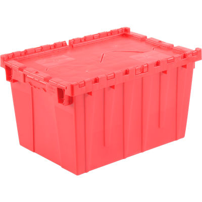 Global Industrial™ Plastic Shipping/Storage Tote w/ Attached Lid, 21-7/8"x15-1/4"x12-7/8", Red