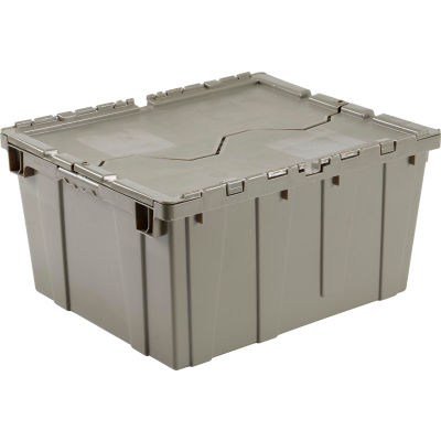 Global Industrial™ Plastic Shipping/Storage Tote w/Attached Lid, 23-3/4"x19-1/4"x12-1/2 », Gris