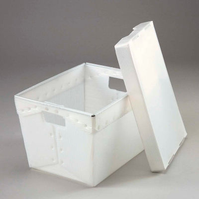 Global Industrial™ Corrugated Plastic Totes - Postal Nesting with Lid 18-1/2x13-1/4x12 Natural - Pkg Qty 10