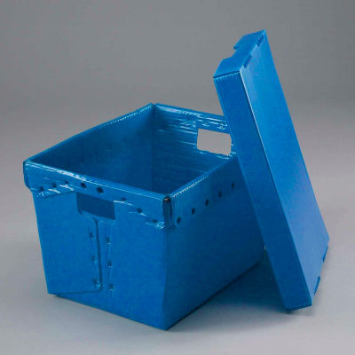 Global Industrial™ Corrugated Plastic Postal Mail Tote With Lid 18-1/2x13-1/4x12 Blue - Qté par paquet : 10