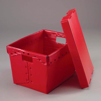 Global Industrial™ Corrugated Plastic Postal Mail Tote With Lid 18-1/2x13-1/4x12 Red - Pkg Qty 10