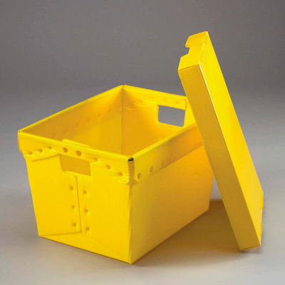 Global Industrial Corrugated Plastic Postal Mail Tote With Lid 18-1/2x13-1/4x12 Yellow - Pkg Qty 10