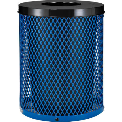 Global Industrial™ Outdoor Diamond Steel Trash Can avec couvercle plat, 36 gallons, bleu