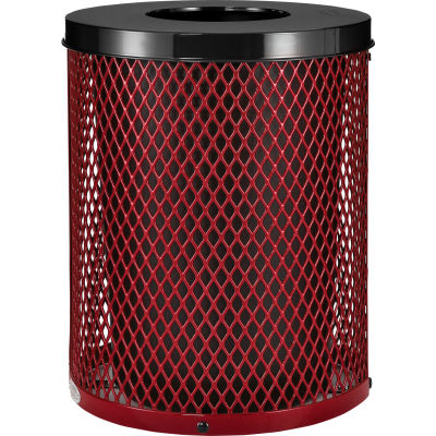Global Industrial™ outdoor Diamond Steel Trash Can with Flat Lid, 36 gallons, Rouge