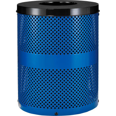 Global Industrial™ poubelle extérieure en acier perforé avec couvercle plat, 36 gallons, bleu