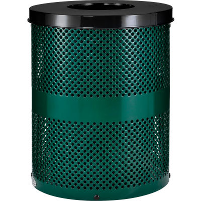 Global Industrial™ poubelle extérieure en acier perforé avec couvercle plat, 36 gallons, vert