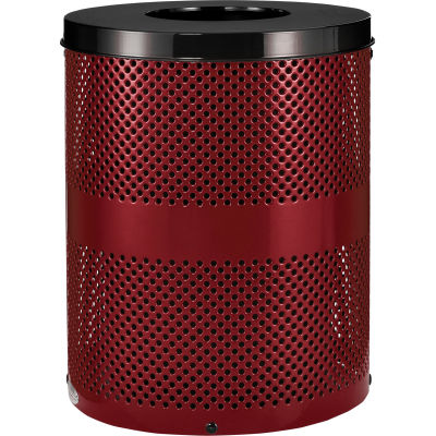 Global Industrial™ poubelle extérieure en acier perforé avec couvercle plat, 36 gallons, rouge