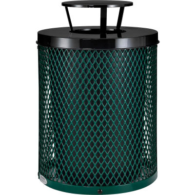 Global Industrial™ outdoor Diamond Steel Trash Can with Rain Bonnet Lid, 36 gallons, Vert