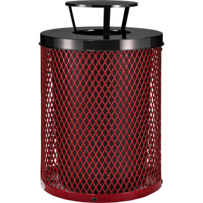 Global Industrial™ outdoor Diamond Steel Trash Can with Rain Bonnet Lid, 36 gallons, Rouge