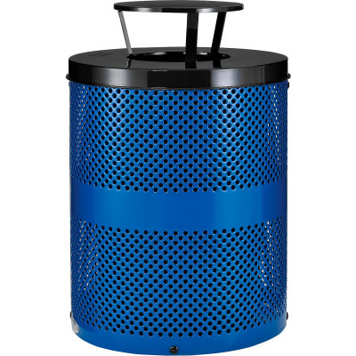 Global Industrial™ poubelle extérieure en acier perforé avec couvercle bonnet de pluie, 36 gallons, bleu