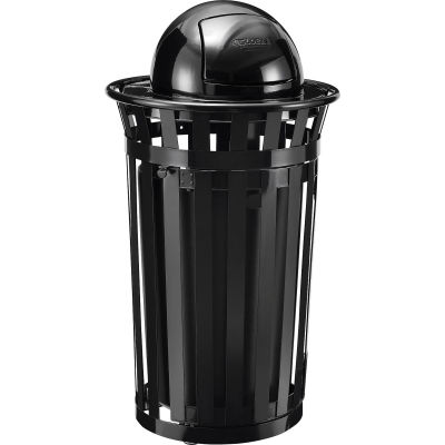 Global Industrial™ Outdoor Slatted Steel Trash Can W/Access Door & Dome Lid, 36 Gallon, Noir