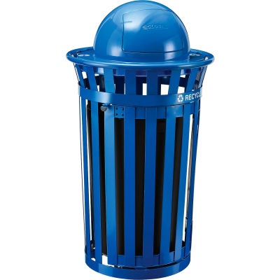 Global Industrial™ Outdoor Slatted Recycling Can w / Access Door & Dome Lid, 36 gallons, bleu