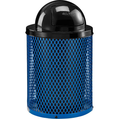 Global Industrial™ Outdoor Steel Diamond Trash Can with Dome Lid, 36 gallons, Bleu