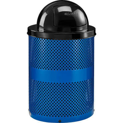 Global Industrial™ poubelle extérieure en acier perforé avec couvercle dôme, 36 gallons, bleu
