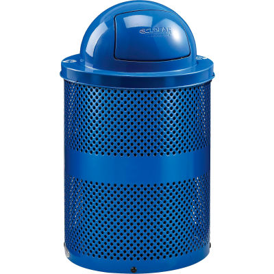 Boîte de recyclage en acier perforé industriel™ extérieur mondial avec couvercle de dôme, 36 gallons, bleu
